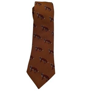 Paul Stuart Mens Silk Tie 60"x3" Brown All Over Fox Print Handmade England (TF17